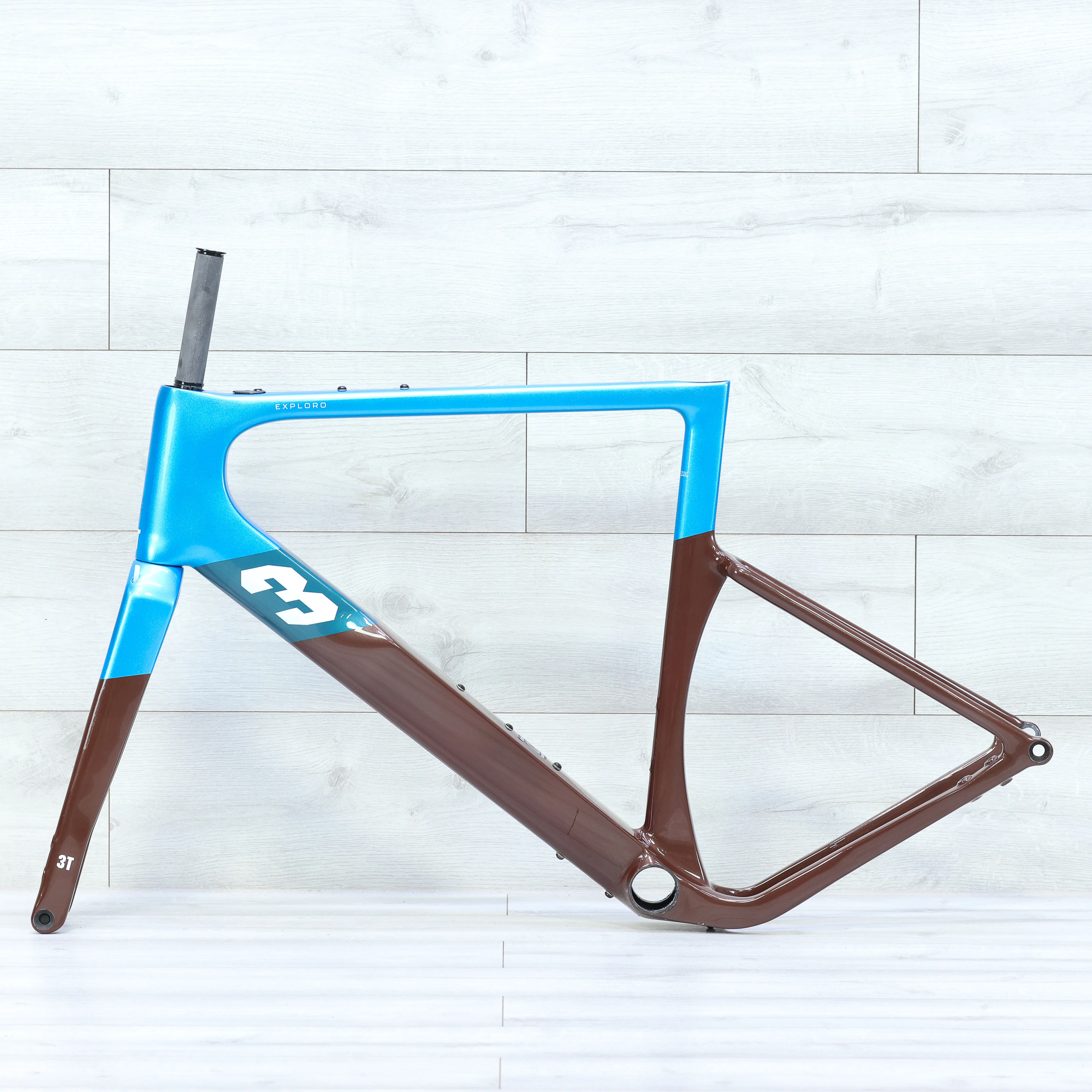 3T Exploro RaceMax Blue/Brown Gravel Bike Frameset - 56cm - Image 2