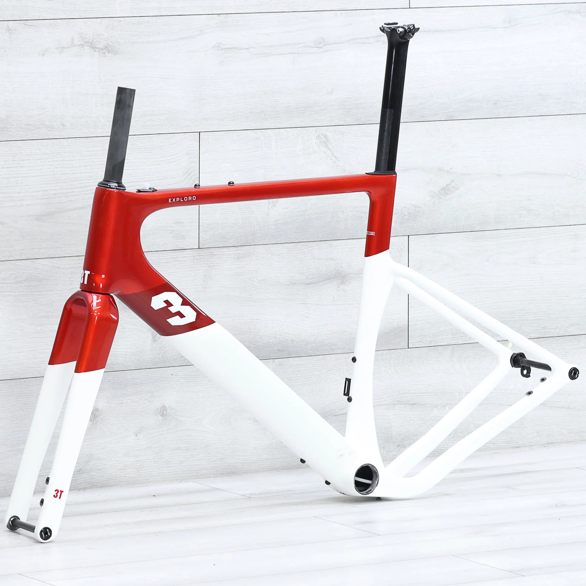 3T Exploro RaceMax Red/White Gravel Bike Frameset - 2023, 54cm - Image 4