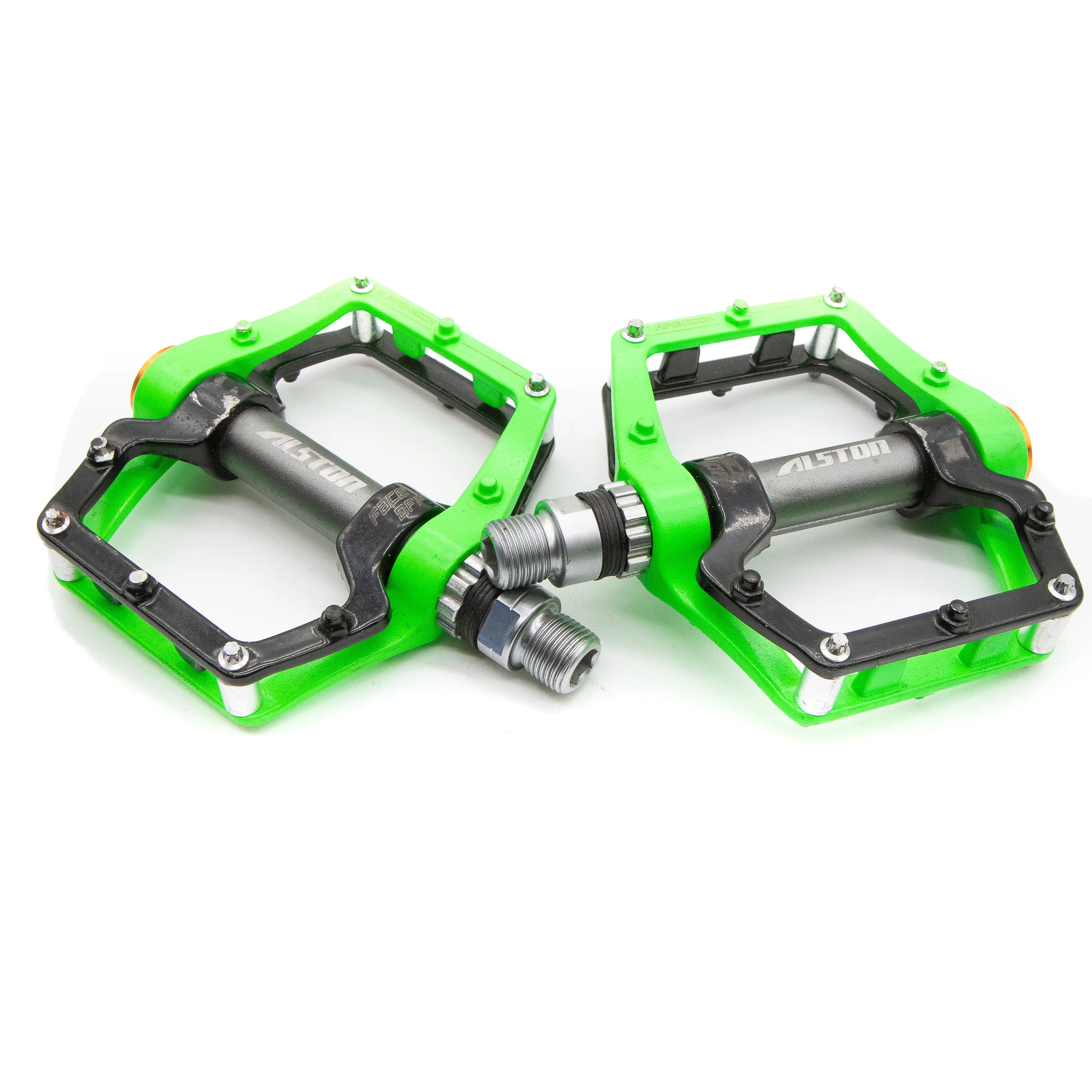 Alston MTB Aluminum Flat Platform Pedals Green Black 392g - Image 2
