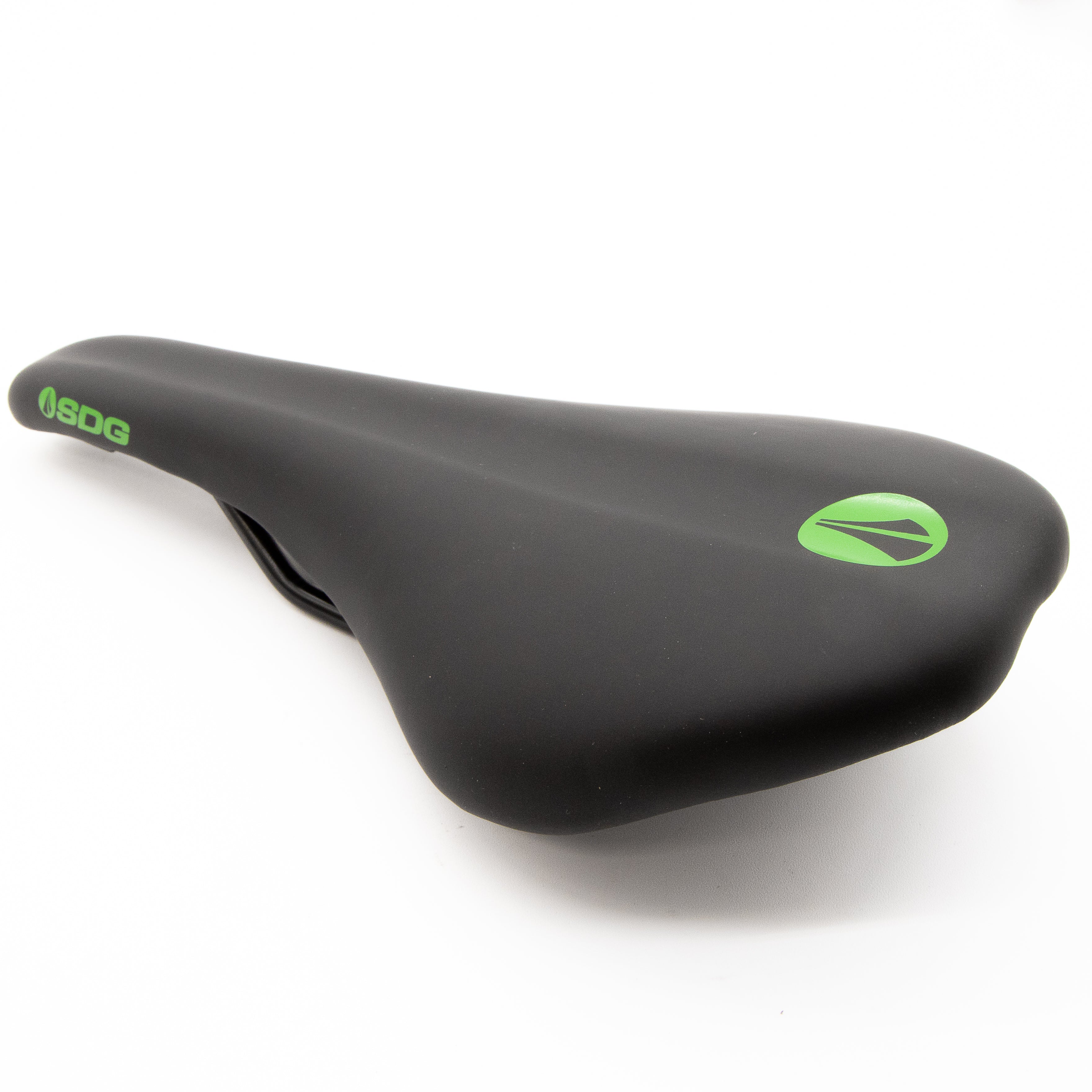 New SDG Duster Black Green MTB Saddle Steel Rails - Image 3